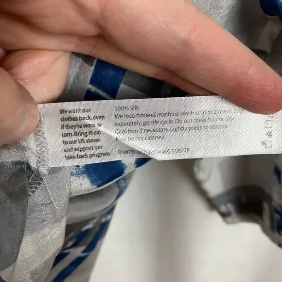 Eileen Fisher Gray&Blue Silk 3/4 Sleeve Boxy Fit Blouse Sz.M - Picture 7 of 8